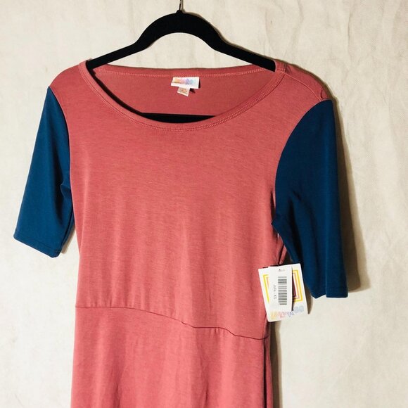 LuLaRoe Julia dress short sleeve pink & blue polyester blend size xs new READ - Picture 8 of 11